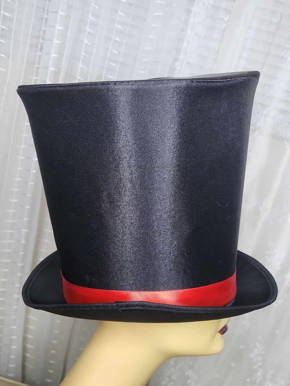 Extra Tall Mad Hatter Top Hat Black With Red Ribbon Unisex - Picture 3 of 9